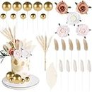 35 PCS Boho Cake Decorations Cake Toppers Set,Artificial Rose Flowers Magnolia Leaves Tail Grass Barley Dried Flower Bouquet Cake Decorating Toppers for Wedding Party Home Decor