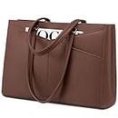 LOVEVOOK Laptop Tote Bag for Women 15.6 Inch Waterproof Leather Computer Bags Women Business Office Work Bag Briefcase, Dark Brown, Classic Style
