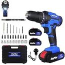 21V Cordless Power Drill with 2 Batteries,Handheld Electric Screwdriver Drill Set,45Nm 25+1 Torque Setting, 2-Speed Combi Drill, 3/8" Chuck Drill Driver Kit with 26 Drill Bits and Kit Box for Home DIY