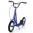 GYMAX Kids Scooter, Height Adjustable Kick Scooters with Big Inflatable Wheels & Dual Brake, Push City Scooter for Children Teens Ages 8-12 (Navy Blue)
