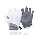 Ice Silk Gloves, Sports Fitness Cycling Gloves, Half Finger Touch Screen Breathable Sun Protection Gloves for Men and Women (White, One Size)