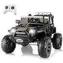 Hikole 24V 2 Seater Ride on Car Truck with Remote Control, 2x200W Powerful Engine, 9Ah Battery Powered, Spring Suspension & Soft Braking, Music Player, Electric Car for Kids, Black