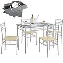 VECELO 5 Piece Dining Table Set for 4 with Chairs, Glass Top, Small Space, Silvery