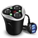 Skyocean 3 Socket Cigarette Lighter Splitter Power Adapter + 3 USB Car Charger 120W 12V/24V DC Outlet with Volt Meter, On/Off Switch for Cell Phone GPS Dash Cam & All Electronic Devices (Black)
