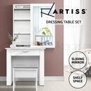 Artiss Dressing Table Mirror Sliding Stool Mirrors Makeup Table Chairs Set White