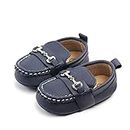 QIETION Baby Girls Boys Loafers, Cute Newborn Crib Shoes, PrewalkerPU Sneakers, Perfect for Baptism/Crawling/Wedding, V201-dark Blue, 12-18 Months Narrow Infant