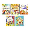 AADI PUBLICATION HOUSE My First Board Book Pack of 5 Including Alphabets | Flowers | Food | Musical Instruments | Numbers | Size - A4 | Pages-8