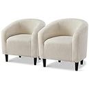 Topeakmart Accent Chair, Sherpa Barrel Chair with Soft Padded and Sturdy Legs for Living Room, Bedroom, Reception Room, Set of 2, Ivory