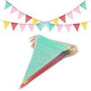 G2PLUS 24PCS Waterproof Burlap Bunting, 6M Pastel Outdoor Bunting Banner, Indoor & Outdoor Decor Garlands, Rainbow Colorful Bunting Flags for Garden Wedding Party Home Festival Decoration