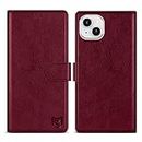 ZZXX iPhone 14 Wallet Case with [RFID Blocking] Card Slot Kickstand Magnetic Closure Leather Flip Fold Protective Phone Case for iPhone 14 Case Wallet(Wine Red-6.1 inch)