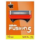Gillette Fusion Manual Blades for men - 10 count for Perfect Shave and Perfect Beard Shape with styling back blade