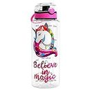 Home Tune Water Drinking Bottle (950ml) - Tritan BPA Free, Wide Mouth, Push-Button Flip Lid, Easy Open, Lightweight, Leak-Proof Water Bottle with Foil Print Design For Girls & Boys - Unicorn