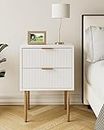Aobafuir Nightstand, 2 Drawer Dresser for Bedroom, Small Side Table with 2 Drawers, Bedside Furniture, Night Stand, End Table with Gold Frame for Bedroom, Living Room, White Stripe