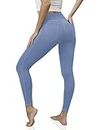 VOOVEEYA Jeggings for Women High Waist, Leggings with Pockets Tummy Control Plus Size Stretchy Jeans Leggings 7/8(Light Denim-S)