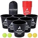 Aivalas Backyards Pong Games, Giant Yard Pong Bucket Game Set with 12 Buckets, 4 Balls and a Carry Bag, Toss Game for Family and Friends (Red/Black)
