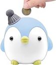 ACEmedia Kids Piggy Bank, Cute Cartoon Penguin Anti-Fall Coin Bank, for Children Adult Gift Or As Home Decoration (Blue)