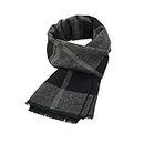 American Trend Mens Winter Warm Cashmere Scarf Plaid Tassel Scarf for Men Soft Long Cotton Scarves Black Grey Square