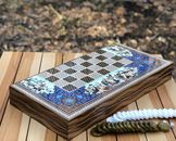 Großes Backgammon-Set für Erwachsene handgefertigt Holz Brettspiel Dame 50 cm Geschenkidee