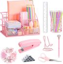 Pink Desk Organizers and Accessories Office Supplies Set Stapler, Pen Holder, Ph