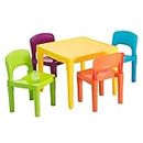 Lenoxx Kids 5-Piece Colourful Plastic Table & Chairs - Sturdy, Lightweight Design for Playrooms, Classrooms, and More. Easy to Clean, Ideal for Tiny Learners