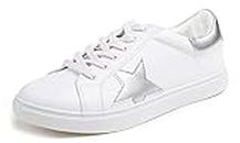 Feversole Women's Featured PU Leather Colorful Lace-Up Sneaker White Silver Star Size 8 M US