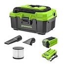 Greenworks 40V 3-Gallon Wet/Dry Shop Vacuum, with Attachments, Blower Port Function, 2Ah USB Battery and Charger Included