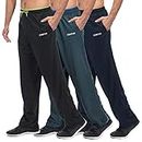 CENFOR Men's Sweatpants with Pockets Athletic Pants for Jogging, Workout, Gym, Running, Training (Black,Gray,Navy Blue,3 Piece, Large)