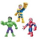 SUPER HERO ADVENTURES Marvel Mega Mighties 10-inch Figure 3 Pack, Thanos, Spider-Man, Hulk Toys for Ages 3 and Up