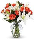 BENCHMARK BOUQUETS | Orange Rose and Lily Bouquet, Prime Delivery, Free Vase, Farm Direct Fresh Flowers, Gift for Anniversary, Birthday, Congratulations, Get Well, Home Décor, Sympathy, Thanksgiving