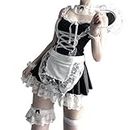 NaturalNH Maid Dress Halloween Maid Outfit Cosplay Sweet Classic Lolita Apron Maid Dress with Socks(XXL) Black