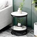 Dime Store Metal Double Top Side Table, End Table for Living Room Coffee Snack Table for for Living Room Bedroom | Night Stand Table for Bedroom Furniture (Black & White)