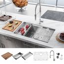 32in Undermount Handmade Home Stainless Steel Single Bowl Kitchen Sink w/Faucet