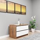 VIKI Dresser with 2 Drawers, Chest of 2 Drawers,Clothes Storage, Organizer Unit for Bedroom, Hallway, Entryway,Easy Pull Drawers, Width 80cms, Brussel Walnut & Frosty White | 1 Year Warranty