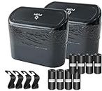KITBEST Car Bin, 2 Pack Mini Car Trash Can Organizer with Lid and 120pcs Trash Bags & 4 Hooks. Small Garbage Rubbish Can Bag for Storage Organization, Front Back Seat Car Accessories Office Home