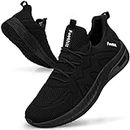 Feethit Trainers Men Running Shoes Tennis Sports Training Walking Gym Athletic Fitness Fashion Sneakers Trainers for Men Breathable Lightweight Comfortable Outdoor Flat Shoes for Jogging All Black UK9