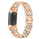 Turnwin intended for Fitbit Charge 4 Bands, Bling Chain Crystal Stainless Steel Solid Metal Adjustable Replacement Watch Band Wristband Strap Bracelet intended for Charge 4/ Charge 3 Bands Fitness Tracker (Rose Gold)