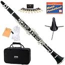 Mendini MCT-E+SD+PB Black Ebonite B Flat Clarinet with Case, Stand, Pocketbook, Mouthpiece, 10 Reeds and More