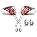 Pairs of Distinctive Skull Skeleton Hand Bike Mirror, Bicycle Mirrors for Handlebars with Mount Holder Clamp Adaptor 10mm for Scooter Moped Bike Standard Bike Motorcycle (Red)