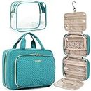 BAGSMART Toiletry Bag Hanging Travel Makeup Organizer with TSA Approved Transparent Cosmetic Bag Makeup Bag for Full Sized Toiletries, Blue, Large, Travel