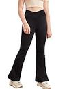 Girl's Leggings Cross High Waisted Flare Pants Yoga Bootcut Pants Solid Color Full Length Bell Bottoms 11-12 Years