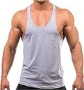 Men's Cotton Blank Stringer Y Back Cotton Workout Stringer Gym Tank TopsGrayLarge