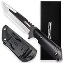 OERLA Tactical Knives OLX-004 Fixed Blade Outdoor Duty Straight Knife 420HC Stonewashed Steel Field Knife Camping Knife with G10 Handle Waist Clip EDC Kydex Sheath (Black)