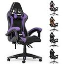 Bigzzia Gaming Chair Office Chair Reclining High Back Leather Adjustable Swivel Rolling Ergonomic Video Game Chairs Racing Chair Computer Desk Chair with Headrest and Lumbar Support (Black/Purple)