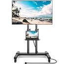 Rfiver Upgraded Mobile TV Stand on Wheels with Power Outlet, Heavy Duty Rolling TV Cart for 32-85 Inch TVs up to 132 lbs, Height Adjustable Portable Floor TV Stand for Bedroom, Home Office