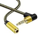 Audio Mic Extension Cable,90 Degree TRRS 3.5mm Aux Headphone Extender 4-Pole Jack Plug Extension Lead Stereo Male to Female Braided Cord for Headset,Laptop,Phone,Switch Lite, (2m/6Feet)