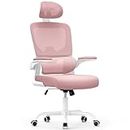 Naspaluro Ergonomic Office Chair: High Back Desk Chair with C-Shape Lumbar Support,Tiltable Backrest,Adjustable Headrest, Flip-up Armrests,Swivel Mesh Computer Chair for Home Office,Study,Gaming,Pink