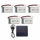 Fytoo 5PCS 3.7V 380mAh 25C LiPO Battery&1pcs 5 in 1 Battery Charger for Hubsan X4 H107,H107C,H107L RC Quadcopter,Syma X11 X11C,Holy Stone HS170 HS170C F180C Compatible with Walkera Super CP