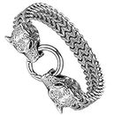 Daringly Bold Men’s Biker Bracelet – Foxtail Chain with Wolf’s Head Design – Polished Silver Finish – Made of Rust & Discoloration Resistant Stainless Steel – Jewelry Gift or Accessory for Men