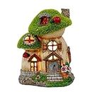 TERESA'S Collections Mushroom Garden Statues with Solar Outdoor Light, Cute Flocked Fairy House Accessories Cottage Figurines Lawn Ornaments Outdoor Garden Gifts for Mom Mothers Day Yard Decor 7.7"