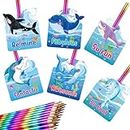 30 Sets Valentines Day Cards with Rainbow Pencils for Kids, Shark Valentines Day Party Favors Ocean Animal Greeting Cards Cool Class School Supplies for Girls Boys Classroom Exchange Gifts Playing